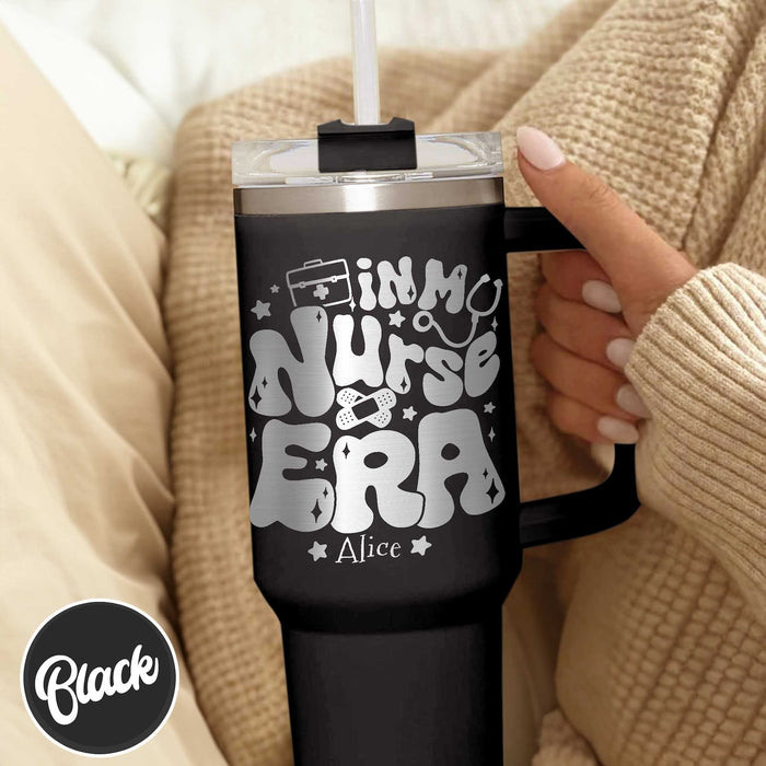 40OZ Custom Nurse Tumbler, in My Nurse Era,Laser Engraved Tumbler Nurse, Nurse Tumblers Engraved, 40OZ Tumbler With Handle Engravable