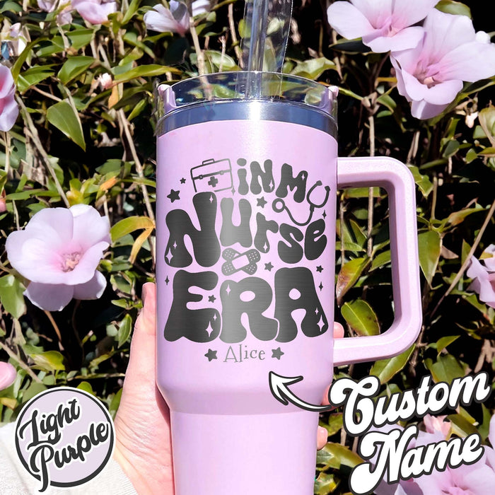 40OZ Custom Nurse Tumbler, in My Nurse Era,Laser Engraved Tumbler Nurse, Nurse Tumblers Engraved, 40OZ Tumbler With Handle Engravable