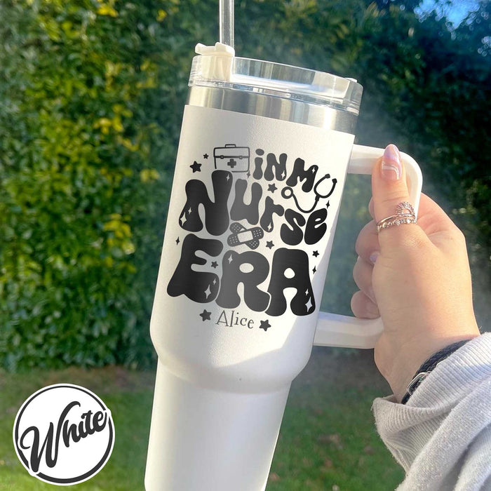 40OZ Custom Nurse Tumbler, in My Nurse Era,Laser Engraved Tumbler Nurse, Nurse Tumblers Engraved, 40OZ Tumbler With Handle Engravable