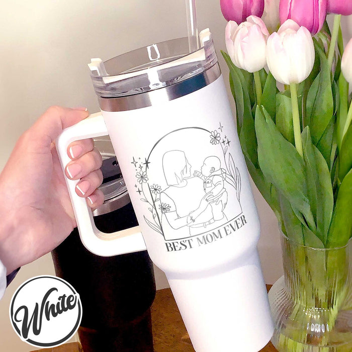 Best Mom Ever Photo 40oz Tumbler,Best Mom Ever Tumbler,Engraved Mother Daughter Tumbler,Engraved Tumbler Handle,40oz Tumbler Handle Engraved