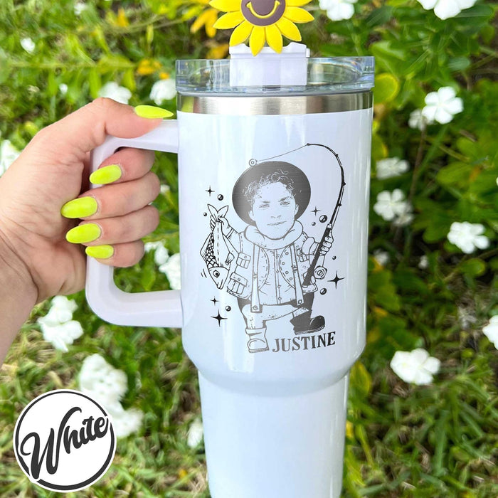 Personalized Fisherman Cartoon Tumbler 40oz, Personalized Fisherman Cartoon Portrait, Funny Caricatures Tumbler, 40oz Tumbler With Engraving