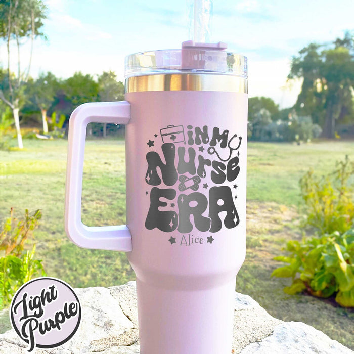 40OZ Custom Nurse Tumbler, in My Nurse Era,Laser Engraved Tumbler Nurse, Nurse Tumblers Engraved, 40OZ Tumbler With Handle Engravable