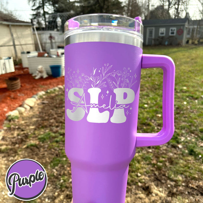 Speech Language Pathologist Gift, Slp Gift, Speech Graduation Gift, Laser Engraved Tumbler 40 Oz, Personalized - Gift, Floral Tumbler 40OZ