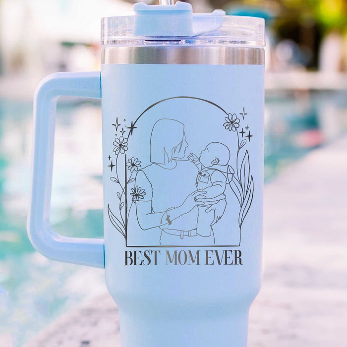 Best Mom Ever Photo 40oz Tumbler,Best Mom Ever Tumbler,Engraved Mother Daughter Tumbler,Engraved Tumbler Handle,40oz Tumbler Handle Engraved