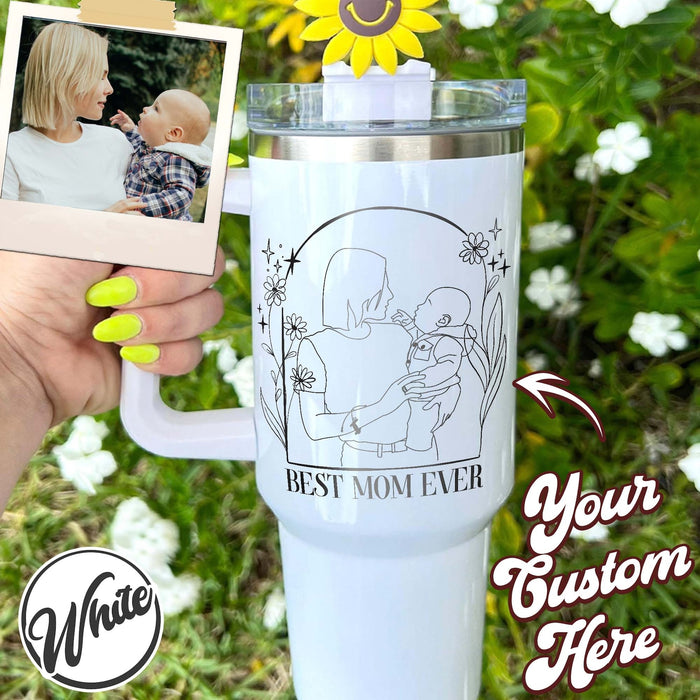 Best Mom Ever Photo 40oz Tumbler,Best Mom Ever Tumbler,Engraved Mother Daughter Tumbler,Engraved Tumbler Handle,40oz Tumbler Handle Engraved