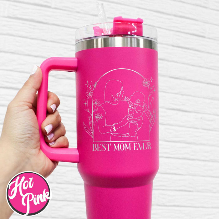 Best Mom Ever Photo 40oz Tumbler,Best Mom Ever Tumbler,Engraved Mother Daughter Tumbler,Engraved Tumbler Handle,40oz Tumbler Handle Engraved