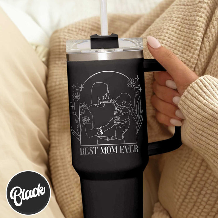 Best Mom Ever Photo 40oz Tumbler,Best Mom Ever Tumbler,Engraved Mother Daughter Tumbler,Engraved Tumbler Handle,40oz Tumbler Handle Engraved