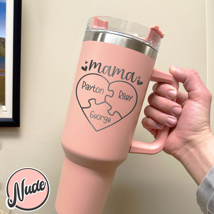 Mama Tumbler With Kids Names, Personal Engraved Tumbler, New Mom Mama Gift, Mama Tumbler Handle, Mama Tumbler With Names, 40oz Tumbler Mama