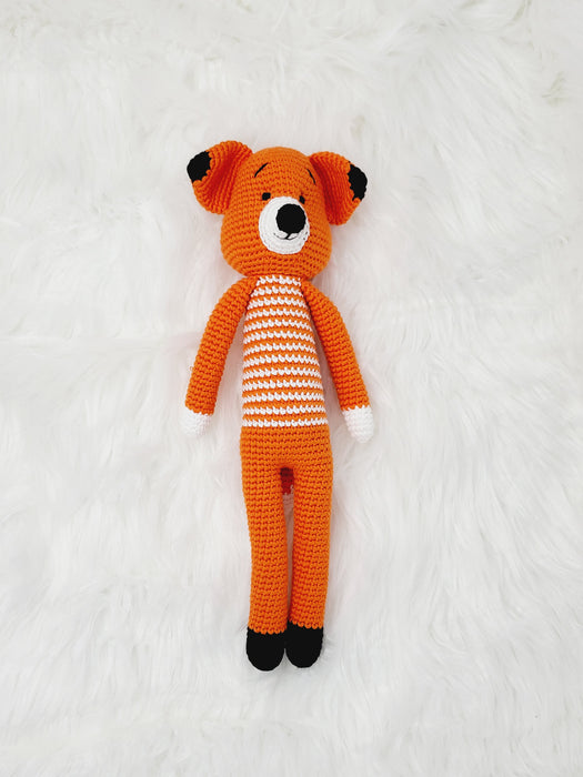 Fox Doll Amigurumi, Handmade Crochet Fox Stuffed Toy With Baby Rattle.