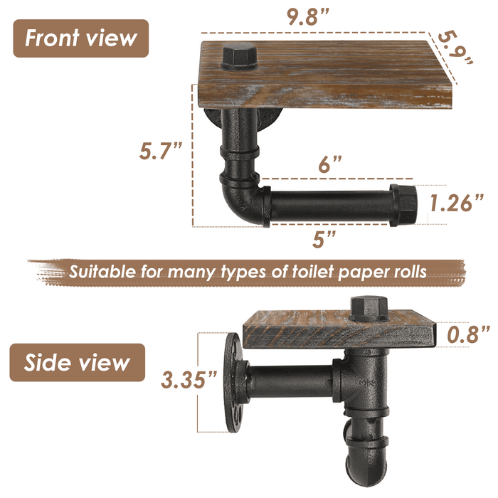 (9.8 in - Rustic Brown) Industrial Toilet Paper Holder with Shelf,  Wall Mount Toilet Paper Holder