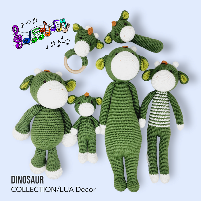 Crochet Dinosaur Animal Family Set, Amigurumi Baby Rattle Teething, Birthday present, Baby Shower, Dinosaur plushie, Dino plush toy,