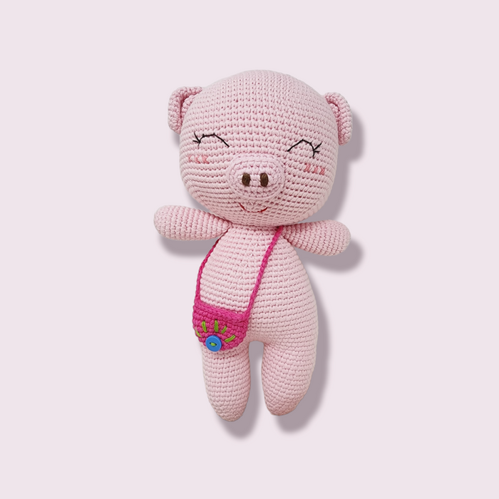 Amigurimi Handmade Pig Doll, Crochet Pig Toy Stuffed Animal Piggy, Plush Nursery Decor Baby Shower Gift