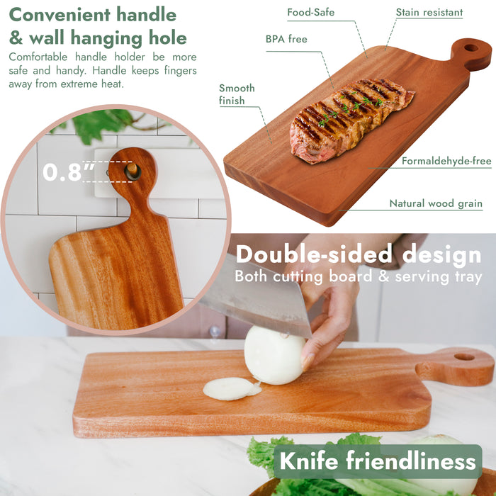 Khaya Wooden Cutting Board for Kitchen with Handle - 15.7x5.9 - Smal —  LUA' Decor